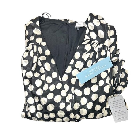 London Times Womens Black Polka Dot Silky Satin Faux Wrap Dress Plus Sz 18W New - Picture 4 of 9